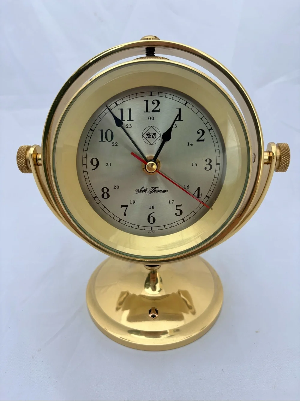 Seth Thomas Schooner Desk Clock Gyroscope Ring Solid Brass